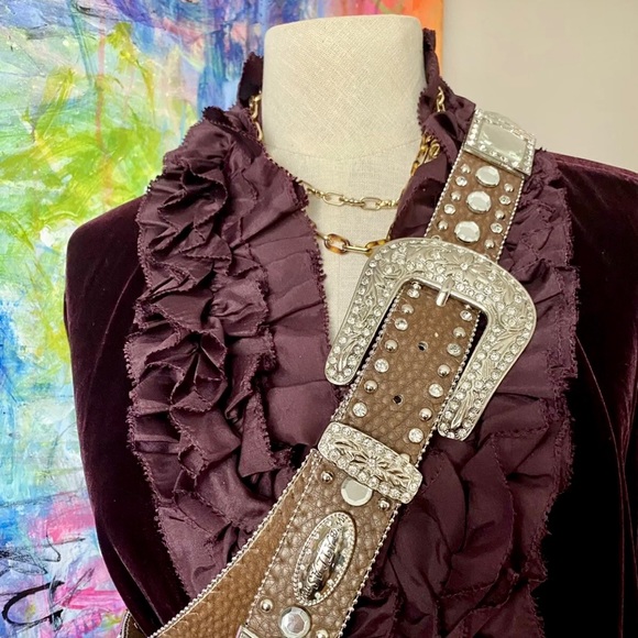 Stunning Atlas Hand Tooled Rhinestone Leather Western Designer Statement BELT